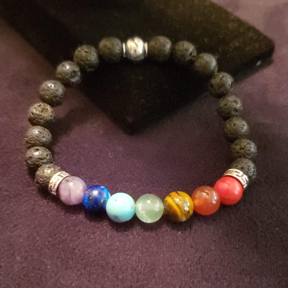 🆕️ Real Lava Stone 7 Chakras Bracelet Natural St